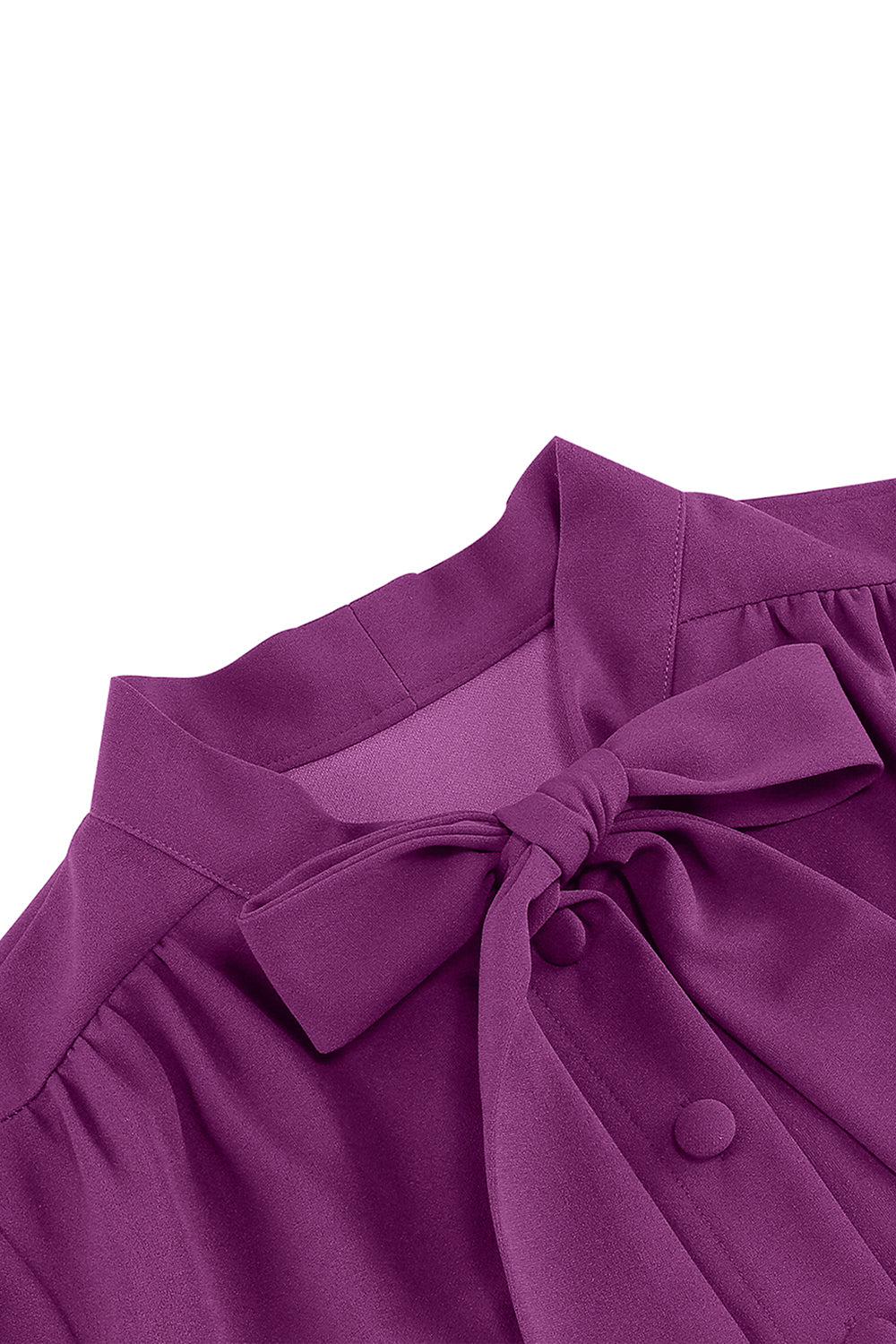 Purple Pleated Bow Tie 1950s Dress with Long Sleeves