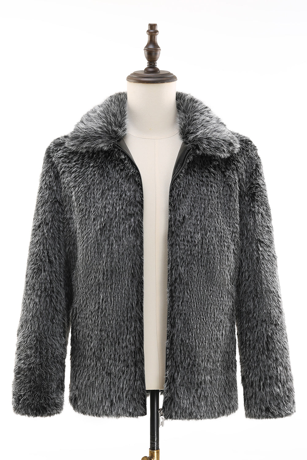 Dark Grey Faux Fur Turn Collar Short Men Coat