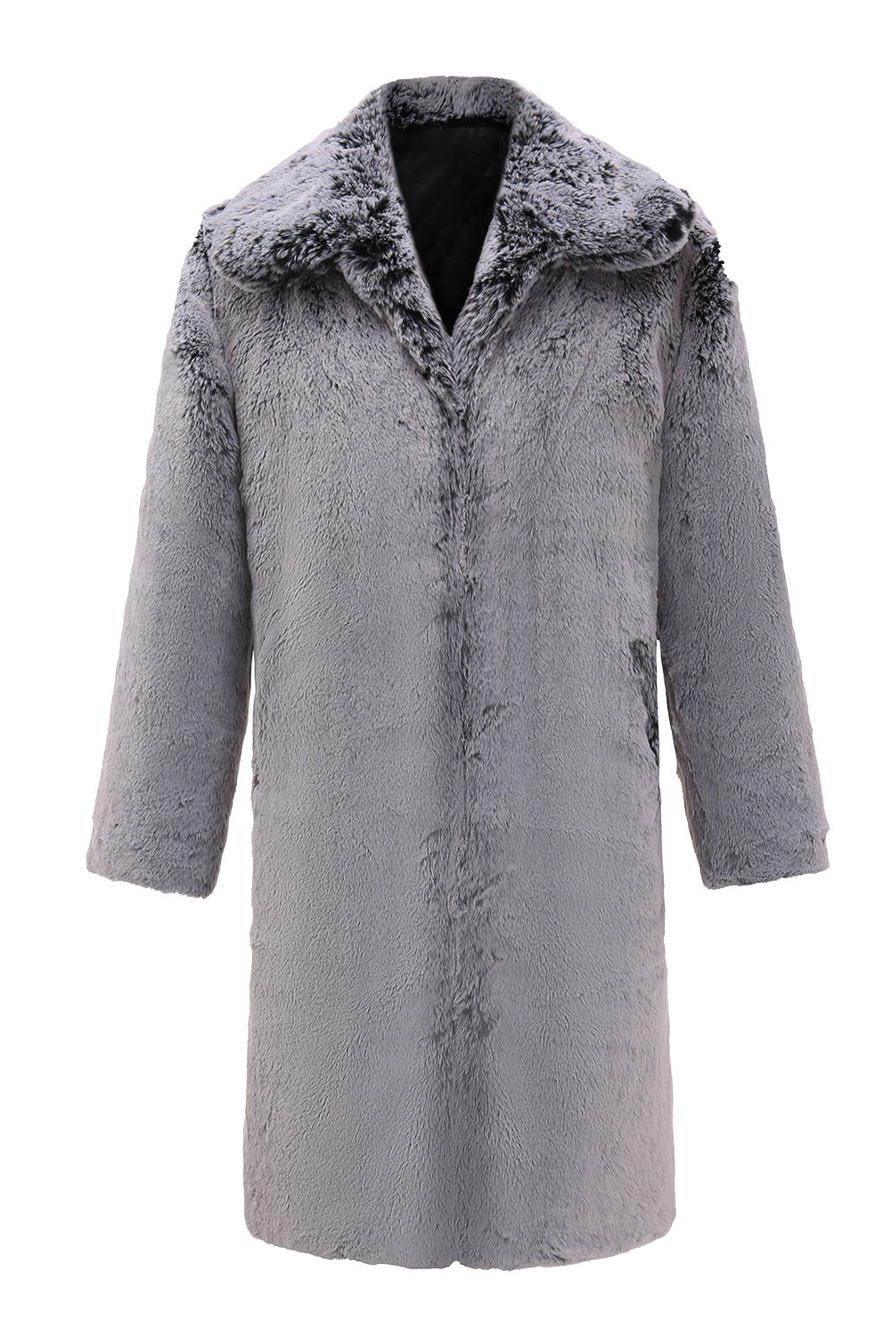 Grey Fluffy Long Sleeve Men Faux Fur Coat with Pockets