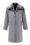 Grey Fluffy Long Sleeve Men Faux Fur Coat with Pockets