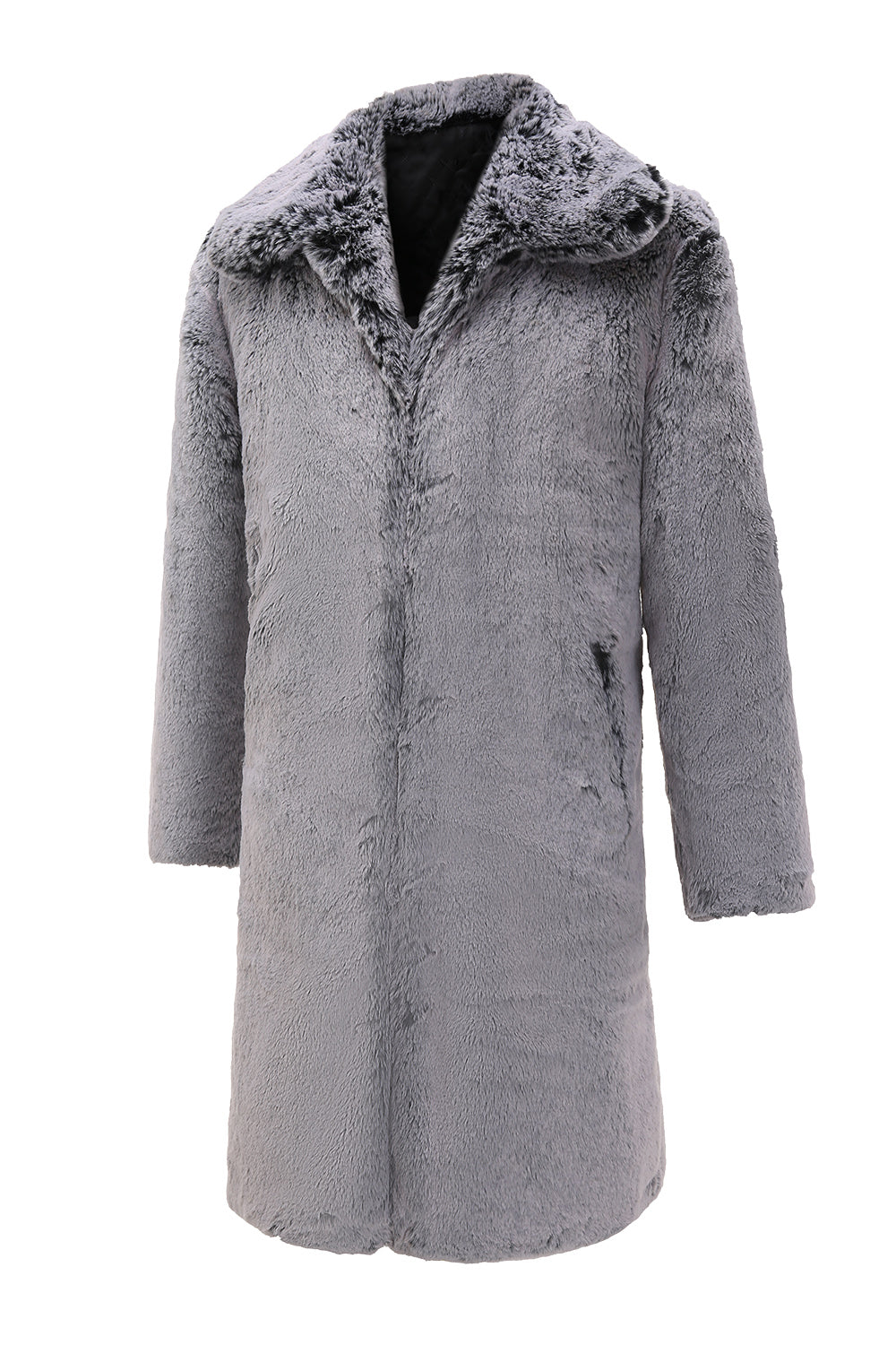 Grey Fluffy Long Sleeve Men Faux Fur Coat with Pockets