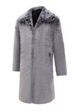Grey Fluffy Long Sleeve Men Faux Fur Coat with Pockets