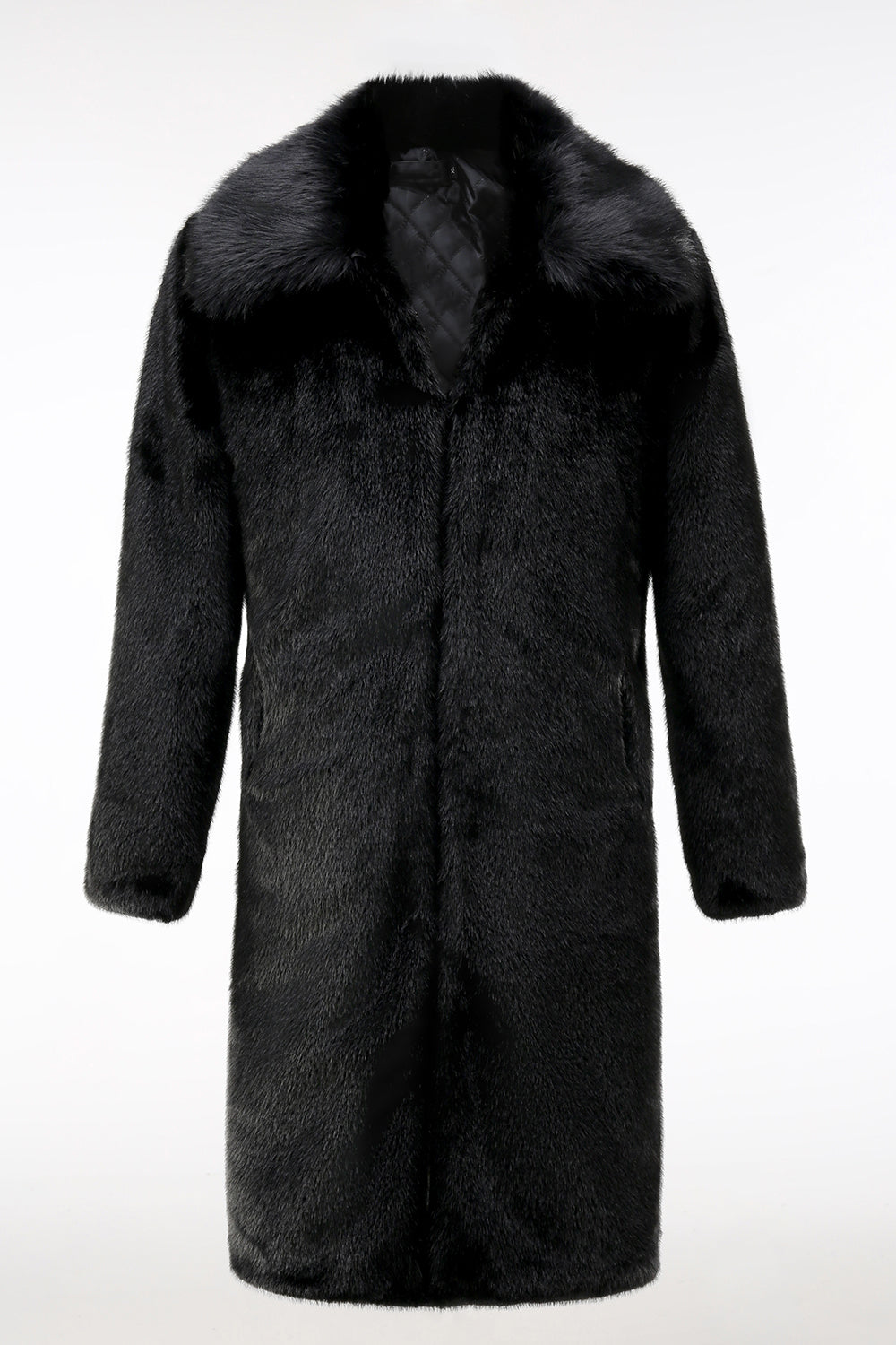 Fluffy Black Men Faux Fur Coat with Pockets