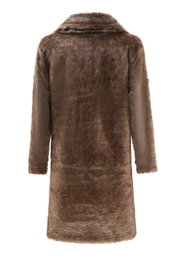 Fluffy Coffee Long Men Faux Fur Coat with Pockets
