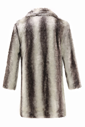 Coffee Men's Winter Faux Fur Coat Mid-Length Single-Breasted