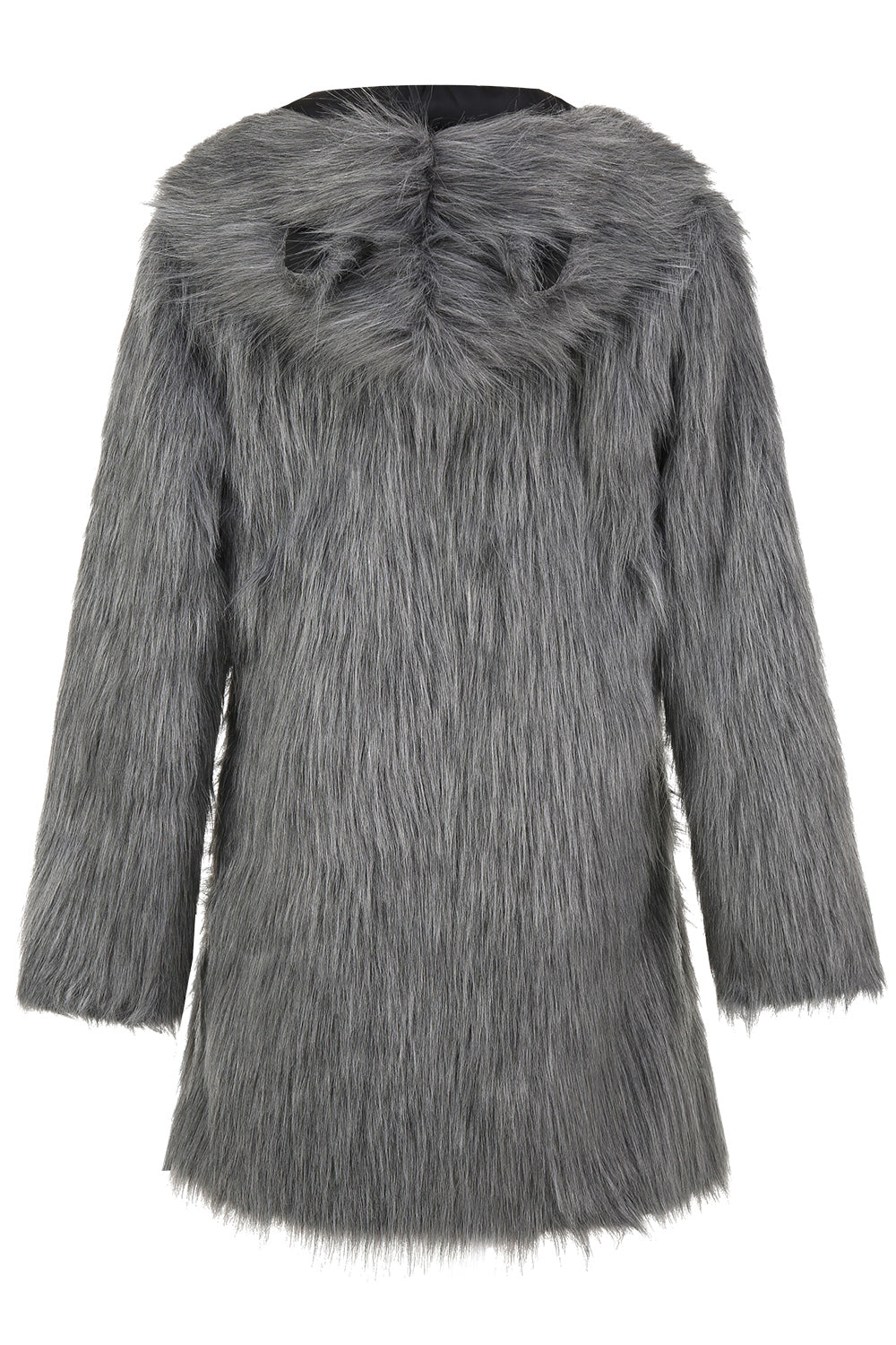 Grey Men's Faux Fur Coat Long Winter Solid Color Lapel Long Sleeves