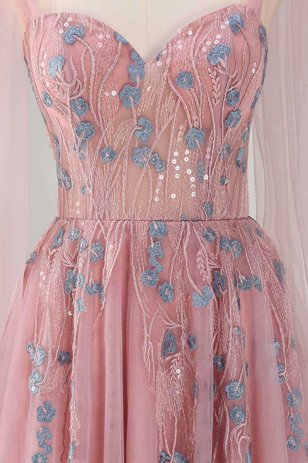Pink A-Line Long Formal Dress with Appliques