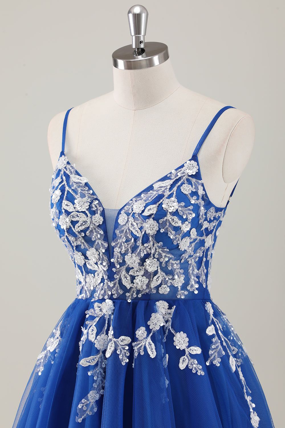 Royal Blue Spaghetti Straps Short Cocktail Dress with Appliques