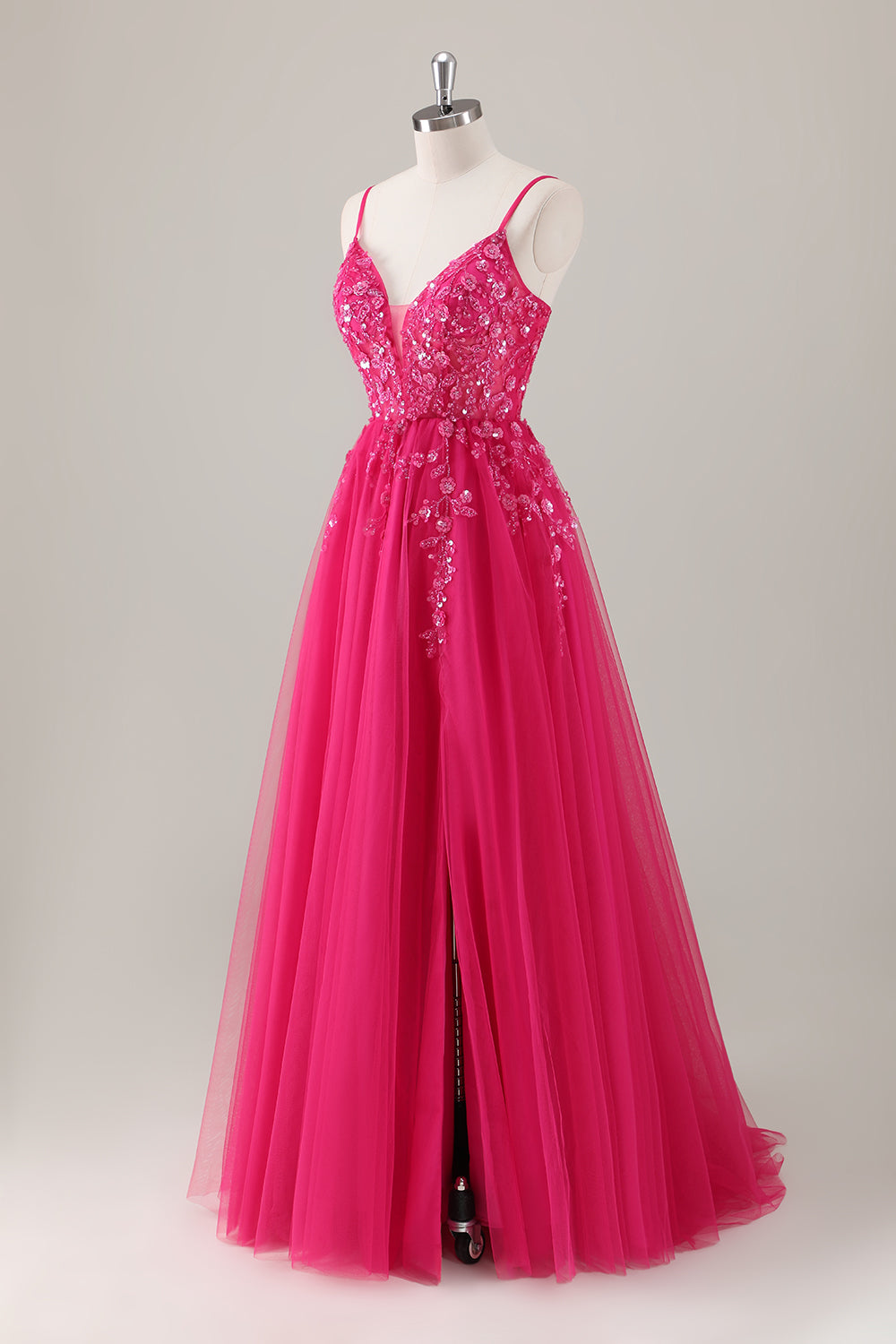 Royal Blue Ball-Gown Long Appliqued Formal Dress with Slit
