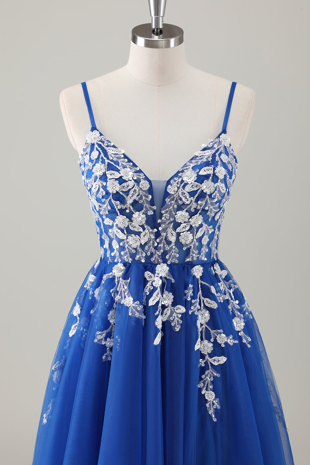 Royal Blue Ball-Gown Long Appliqued Formal Dress with Slit