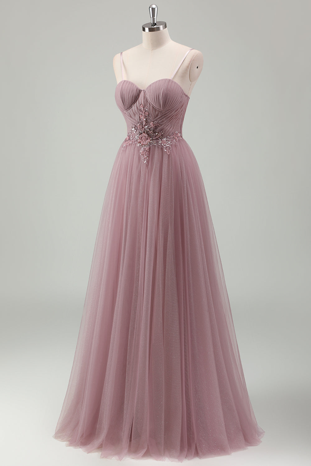 Sparkly Grey Purple A Line Sequins Corset Long Formal Dress