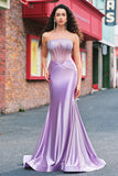 Purple Beaded Mermaid Corset Strapless Long Formal Dress