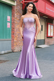 Purple Beaded Mermaid Corset Strapless Long Formal Dress