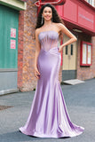 Purple Beaded Mermaid Corset Strapless Long Formal Dress