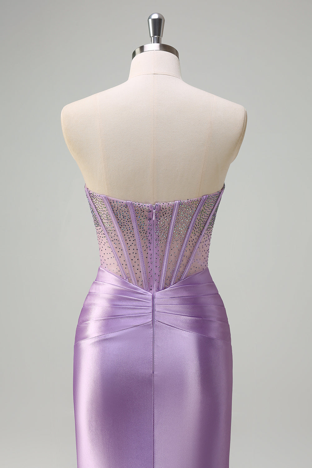Sparkly Lilac Mermaid Strapless Sheer Corset Long Formal Dress with Beading