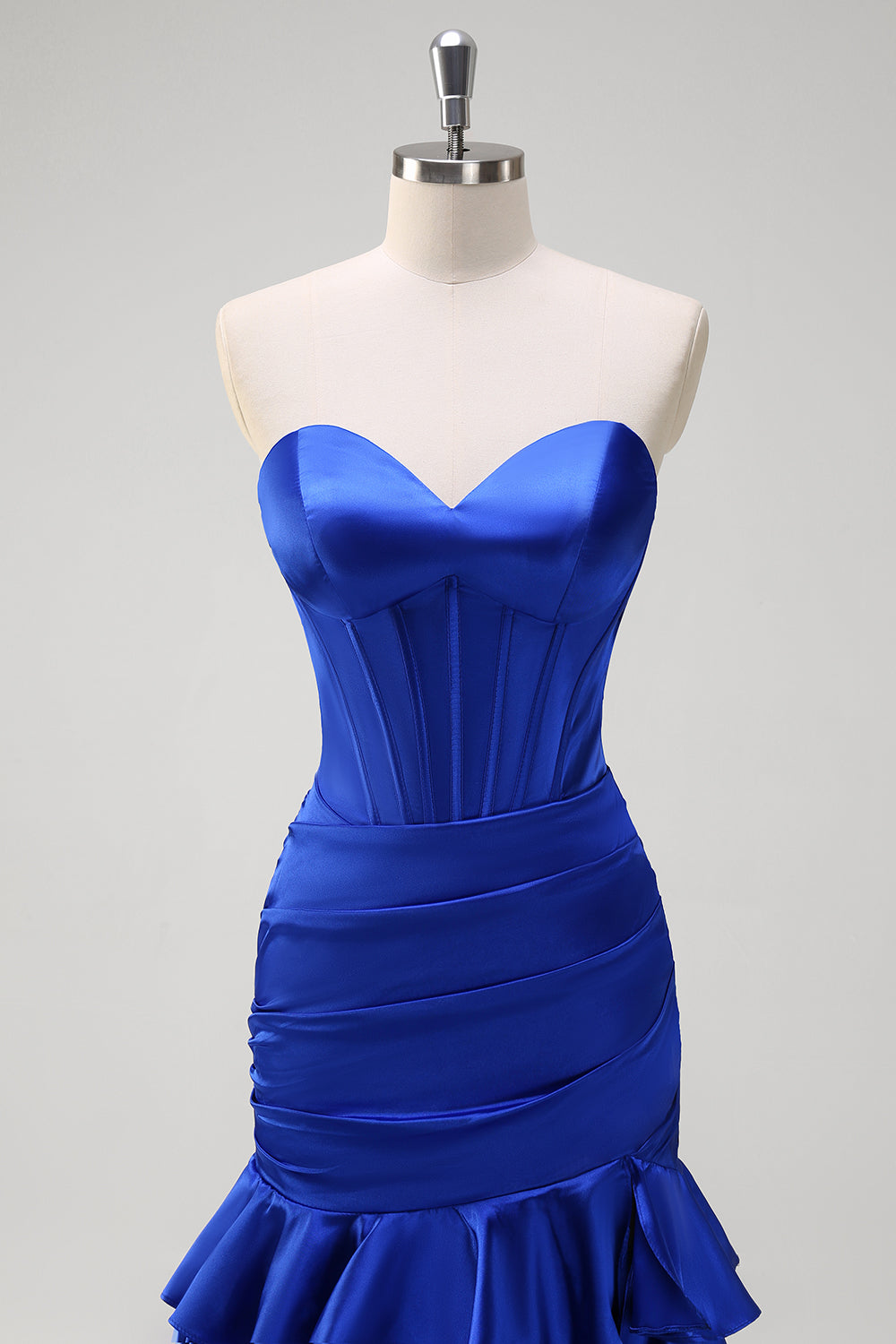 Royal Blue Mermaid Strapless Corset Tiered Formal Dress