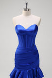 Royal Blue Mermaid Strapless Corset Tiered Formal Dress