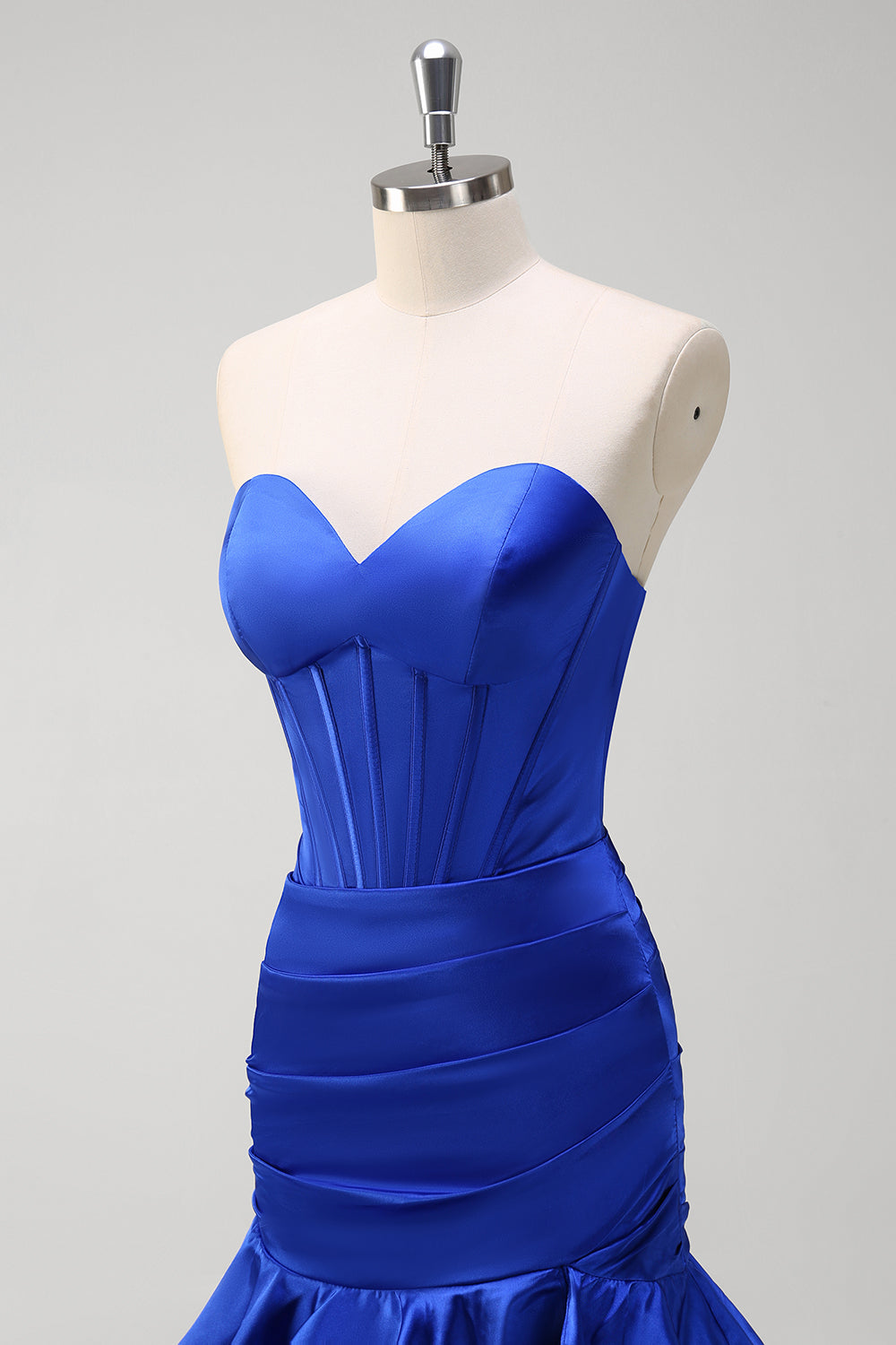 Royal Blue Mermaid Strapless Corset Tiered Formal Dress