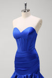Royal Blue Mermaid Strapless Corset Tiered Formal Dress