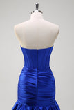Royal Blue Mermaid Strapless Corset Tiered Formal Dress