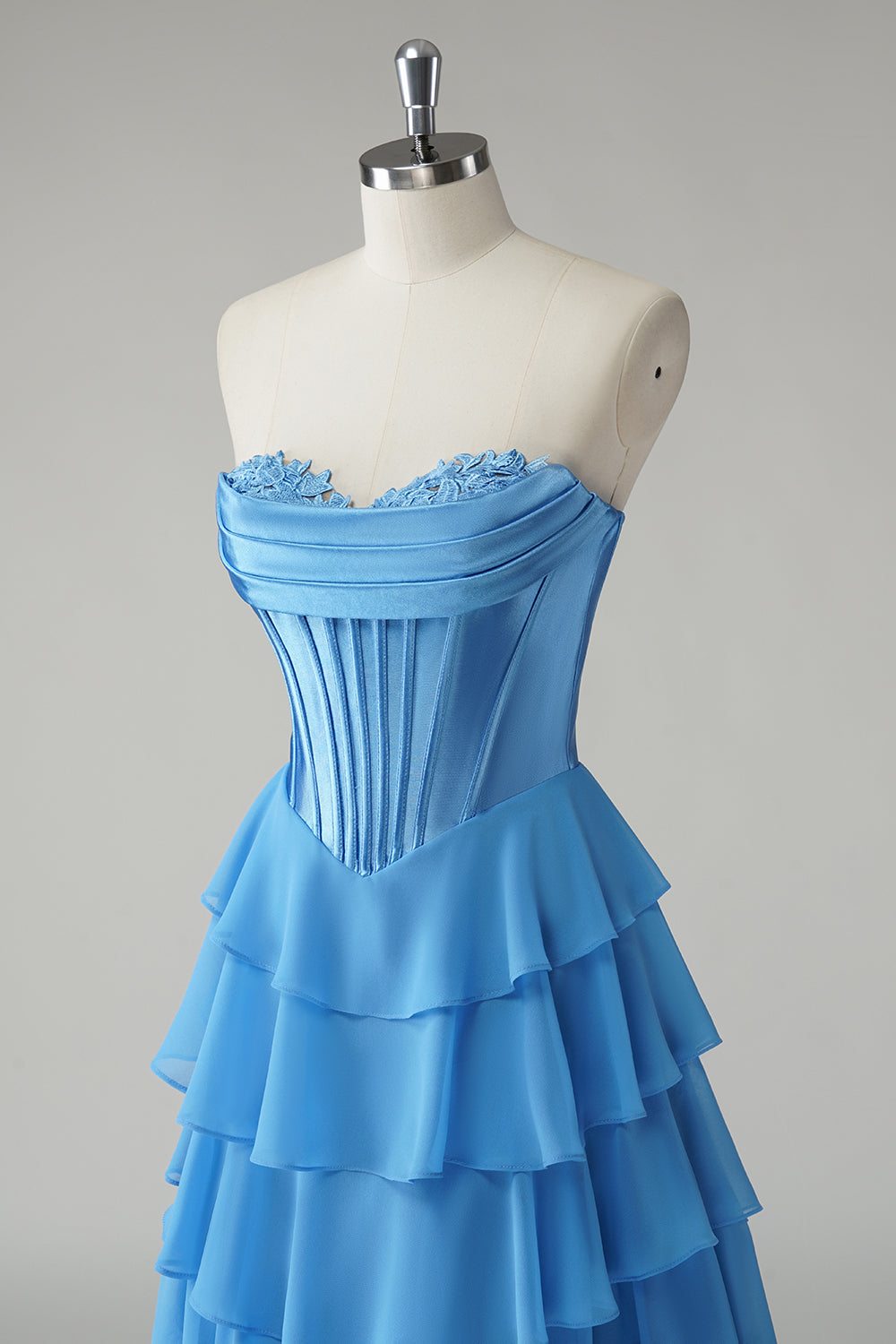 Blue Sweetheart Ruffled A Line Long Formal Dress