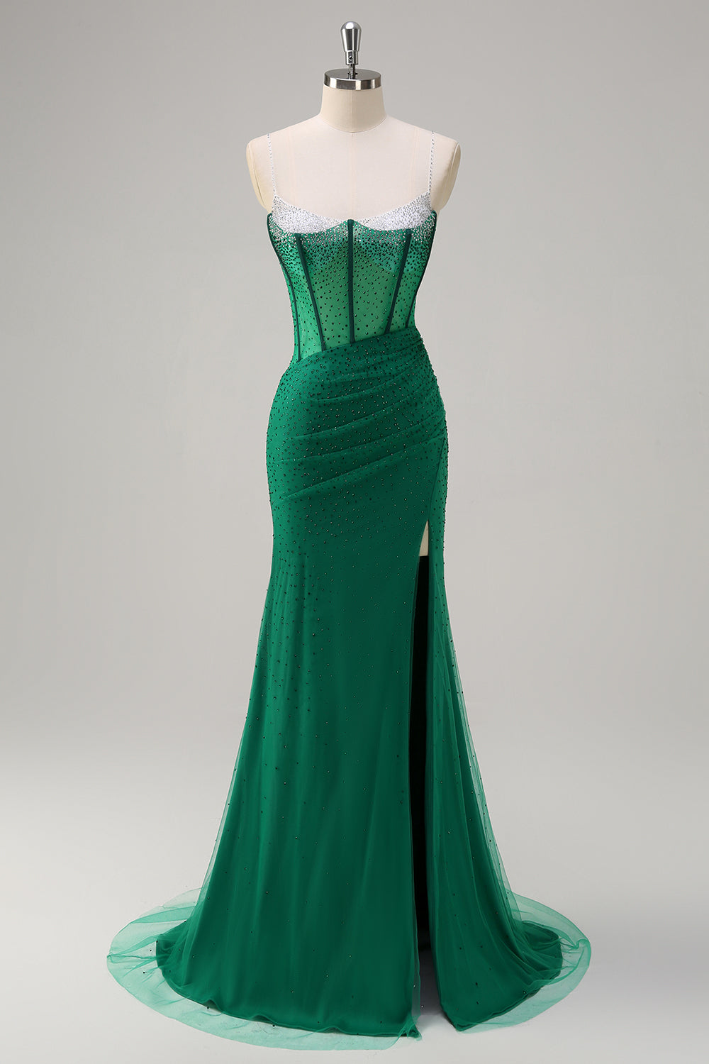 Royal Blue Corset Mermaid Slit Long Formal Dress with Beading