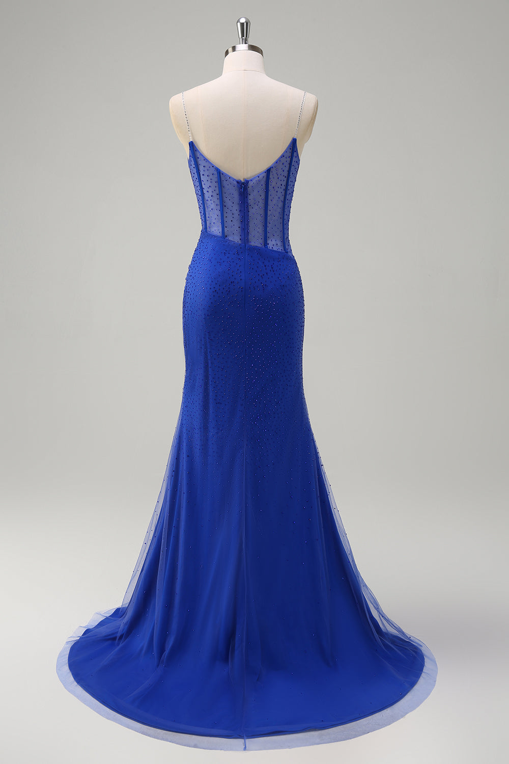 Royal Blue Corset Mermaid Slit Long Formal Dress with Beading
