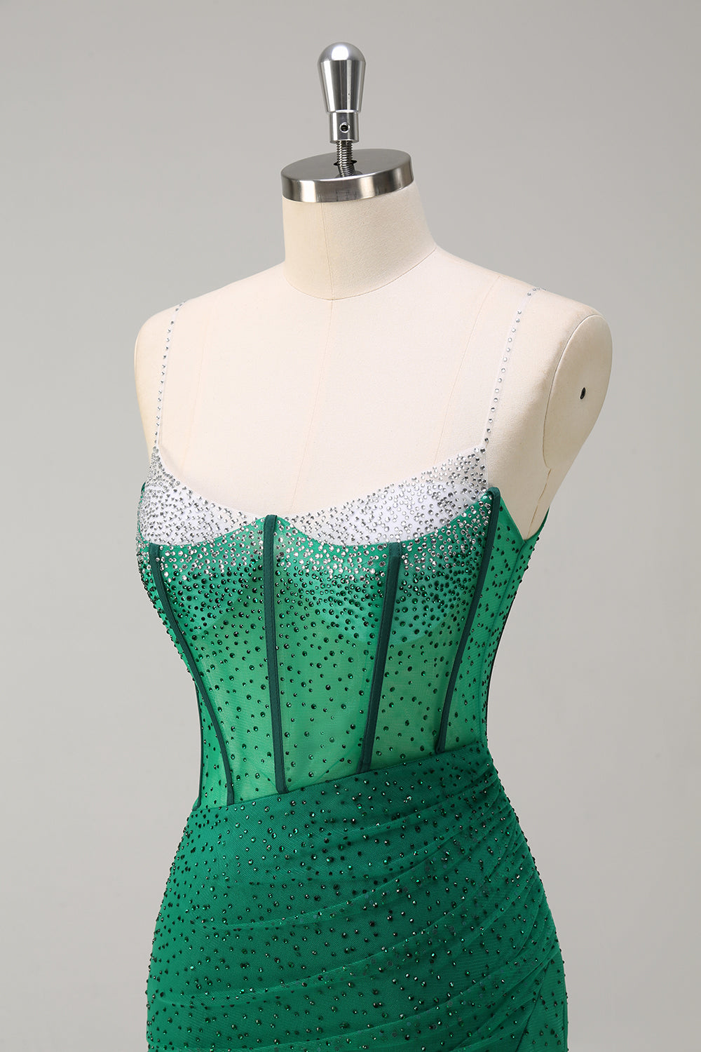Sparkly Black Mermaid Spaghetti Straps Corset Beaded Long Formal Dress with Slit