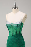 Sparkly Black Mermaid Spaghetti Straps Corset Beaded Long Formal Dress with Slit