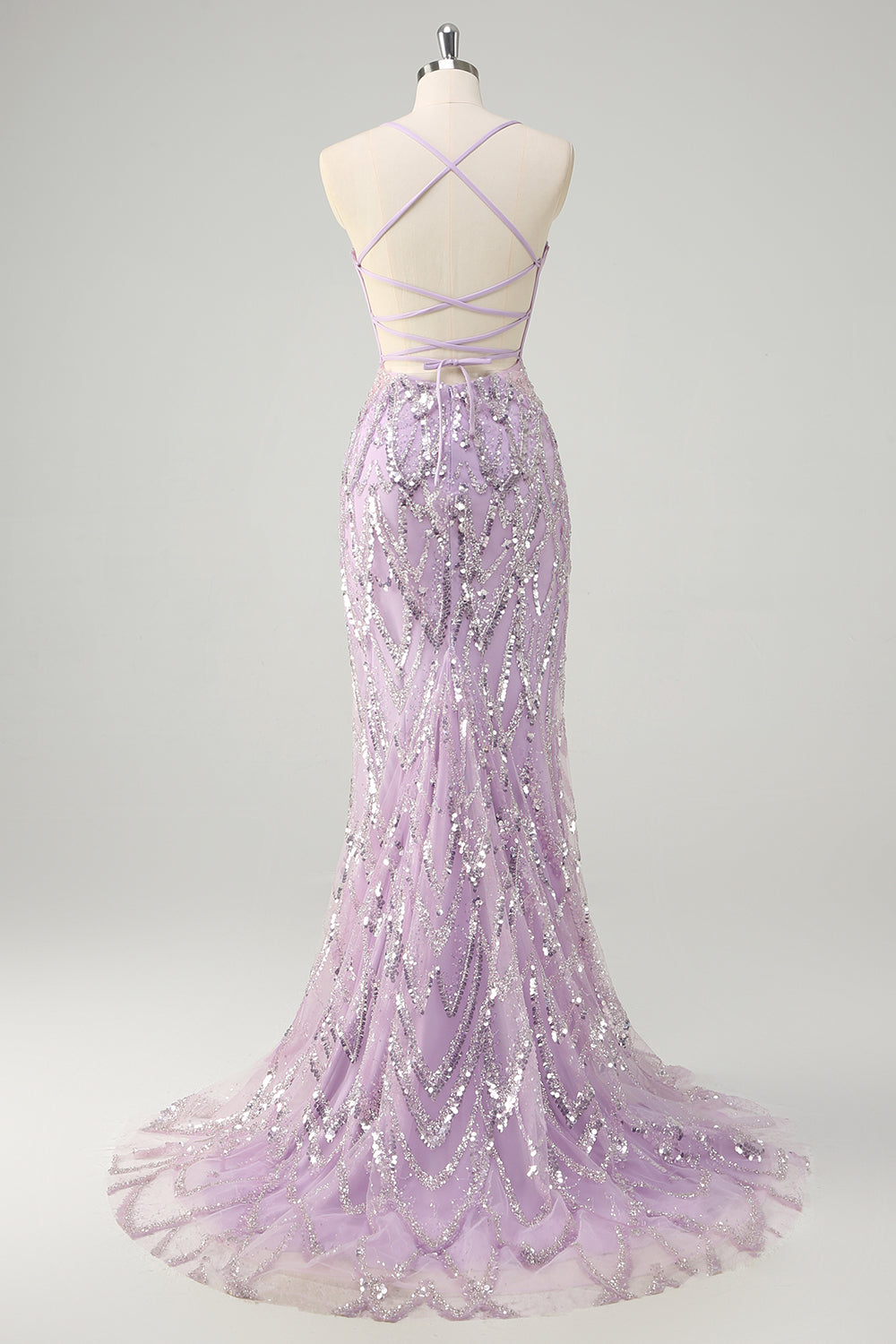 Lilac Mermaid Spaghetti Straps Corset Sequin Long Formal Dress