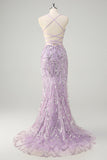 Lilac Mermaid Spaghetti Straps Corset Sequin Long Formal Dress