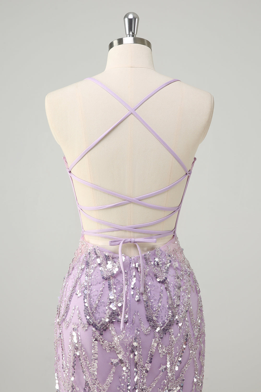 Lilac Mermaid Spaghetti Straps Corset Sequin Long Formal Dress