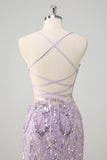 Lilac Mermaid Spaghetti Straps Corset Sequin Long Formal Dress