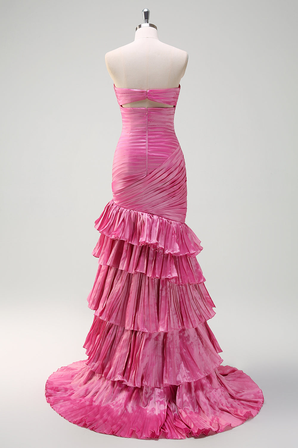 Sparkly Fuchsia Mermaid Strapless Beaded Ruched Ruffles Long Formal Dress with Slit