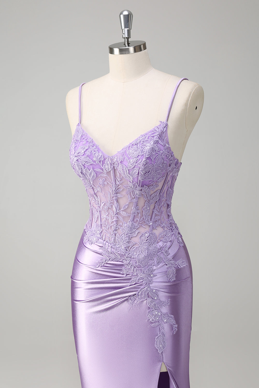 Lilac Mermaid Spaghetti Straps Long Formal Dress with Appliques