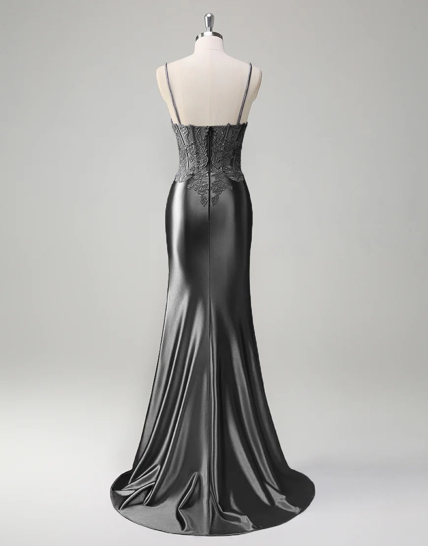 Lilac Mermaid Spaghetti Straps Long Formal Dress with Appliques