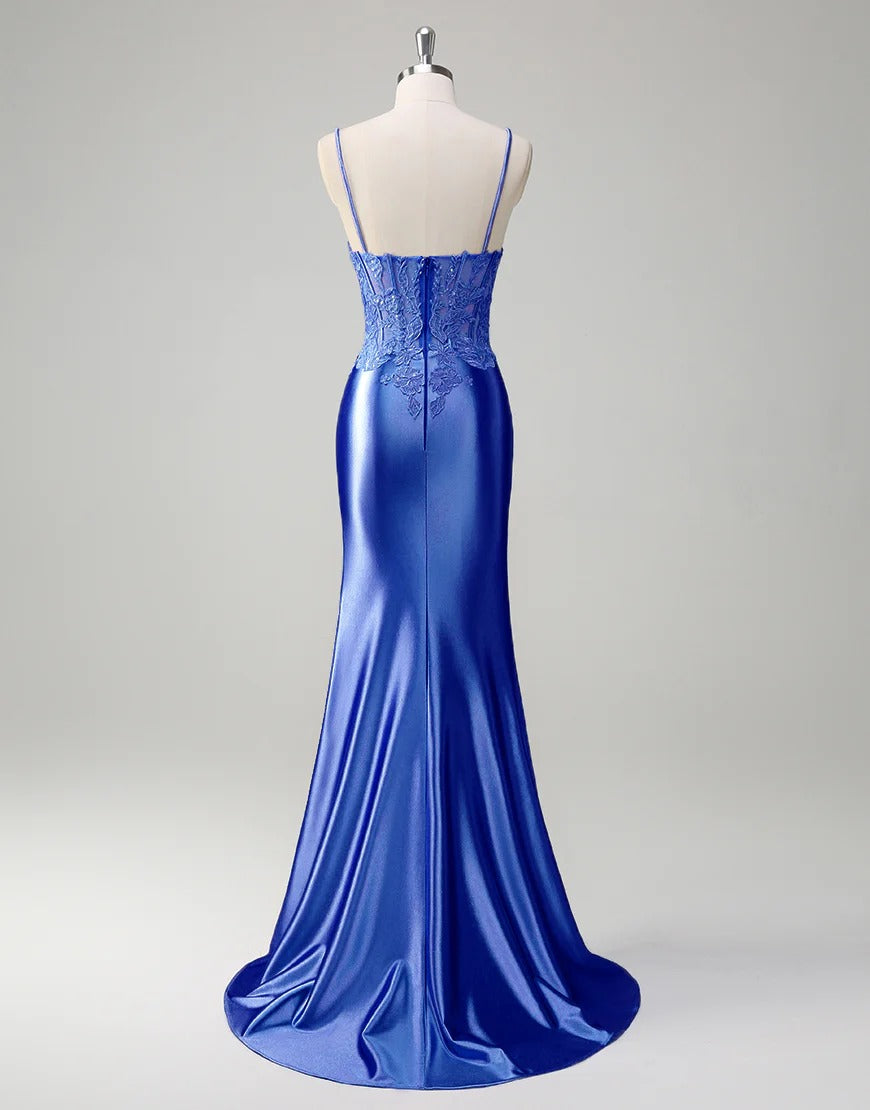 Lilac Mermaid Spaghetti Straps Long Formal Dress with Appliques