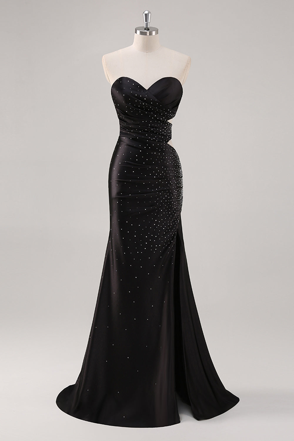 Sparkly Sweetheart Black Sheath Formal Dress with Slit