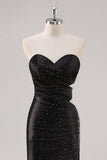 Sparkly Sweetheart Black Sheath Formal Dress with Slit