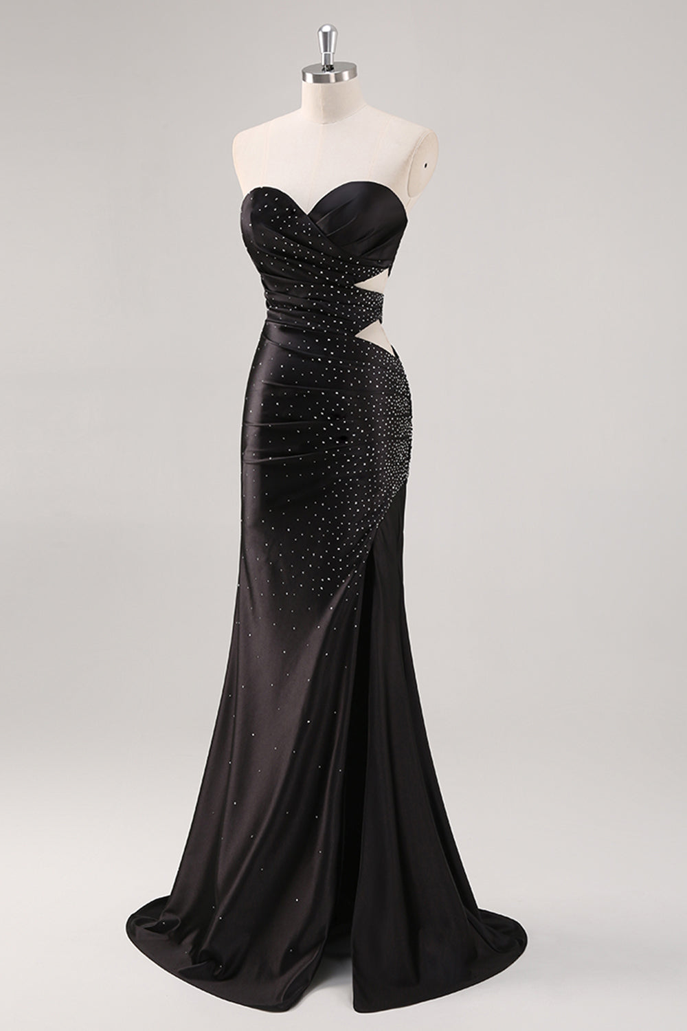 Sparkly Sweetheart Black Sheath Formal Dress with Slit