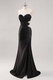 Sparkly Sweetheart Black Sheath Formal Dress with Slit