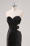 Sparkly Sweetheart Black Sheath Formal Dress with Slit