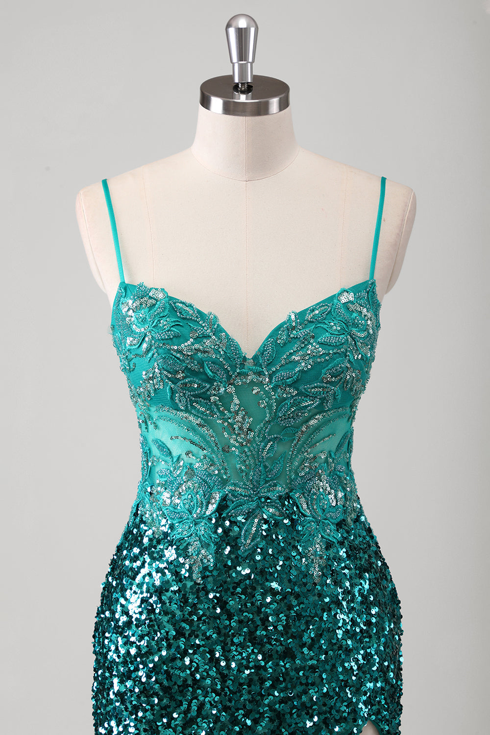 Peacock Green Mermaid Spaghetti Straps Long Formal Dress With Sequins