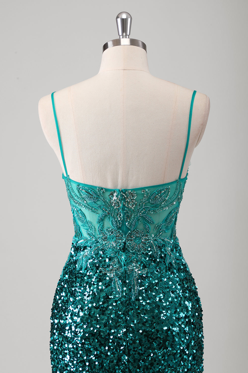 Peacock Green Mermaid Spaghetti Straps Long Formal Dress With Sequins