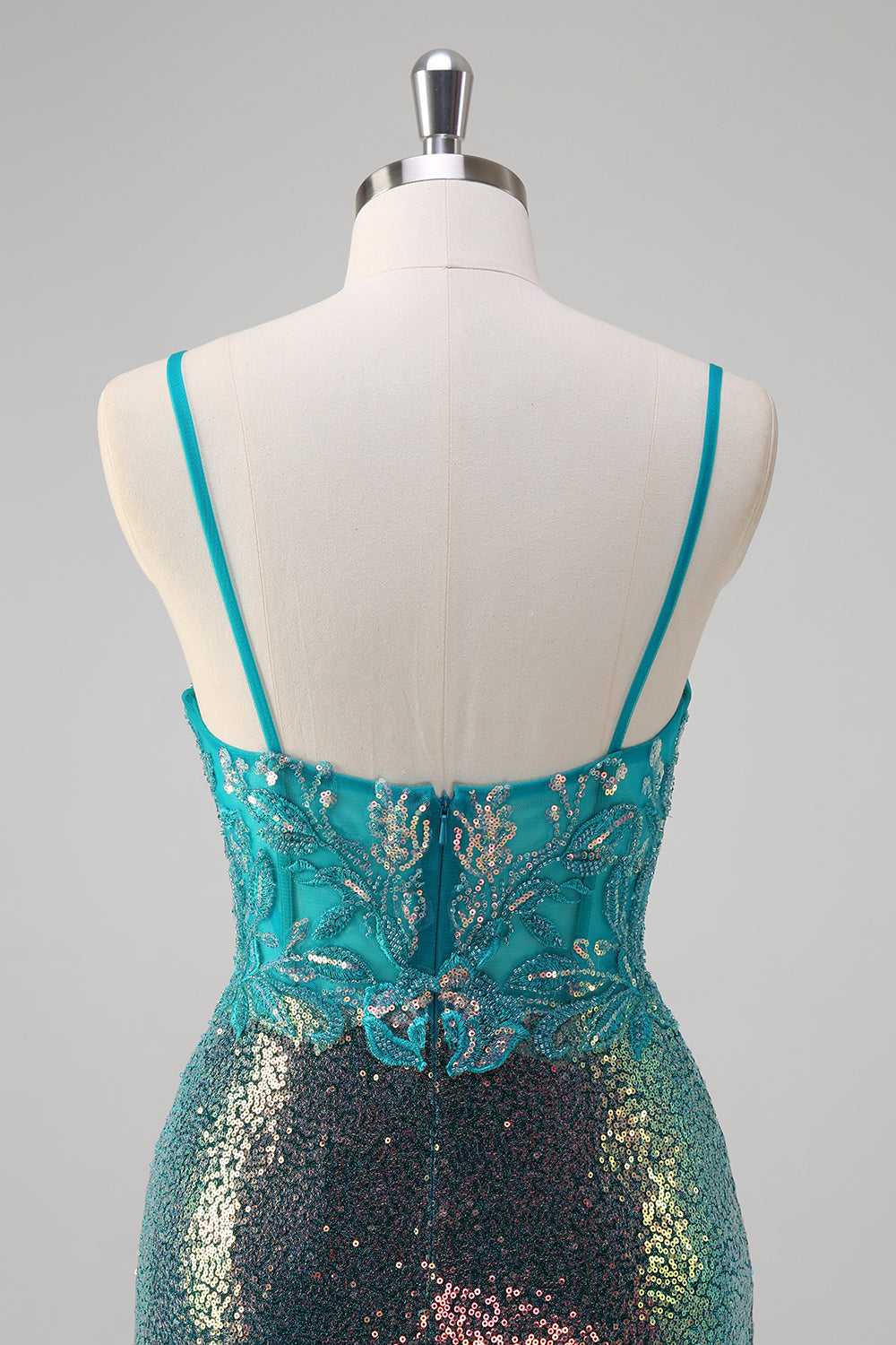Peacock Green Mermaid Spaghetti Straps Corset Sequined Formal Dress