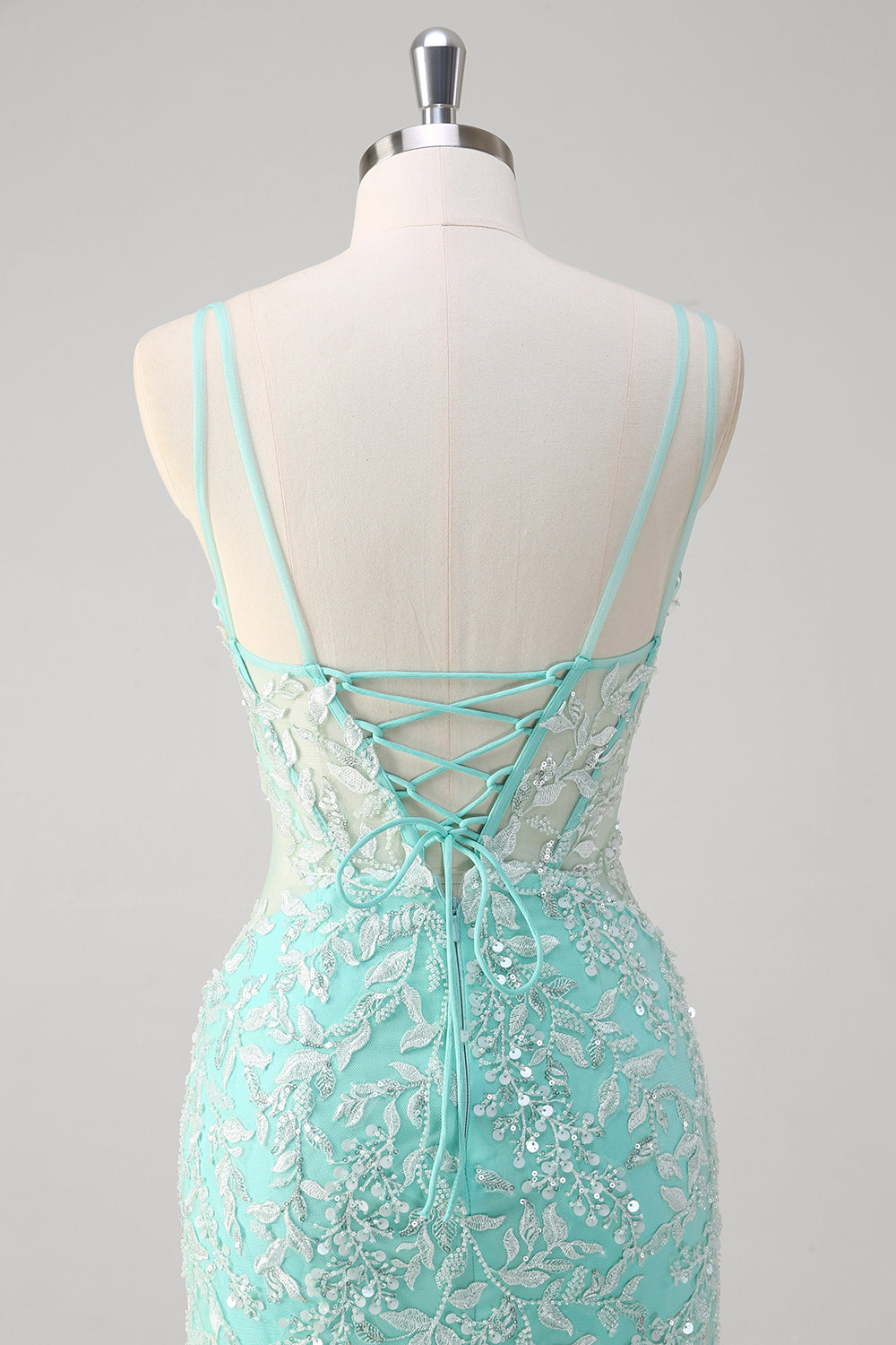 Sparkly Mint Mermaid Lace Long Formal Dress with Slit