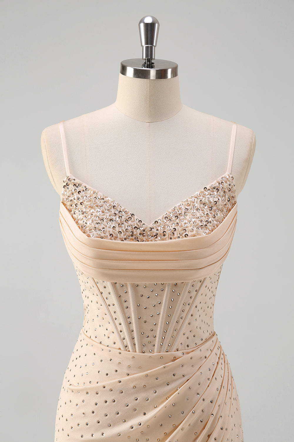 Glitter Yellow Mermaid Spaghetti Straps Beaded Long Corset Formal Dress with Slit