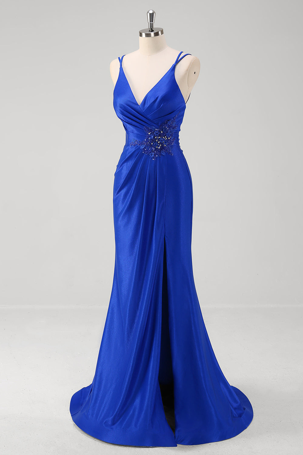 Sparkly Royal Blue Mermaid Spaghetti Straps Long Formal Dress With Slit