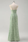 Dusty Sage Mermaid Floral Corset Ruched Long Formal Dress with Slit