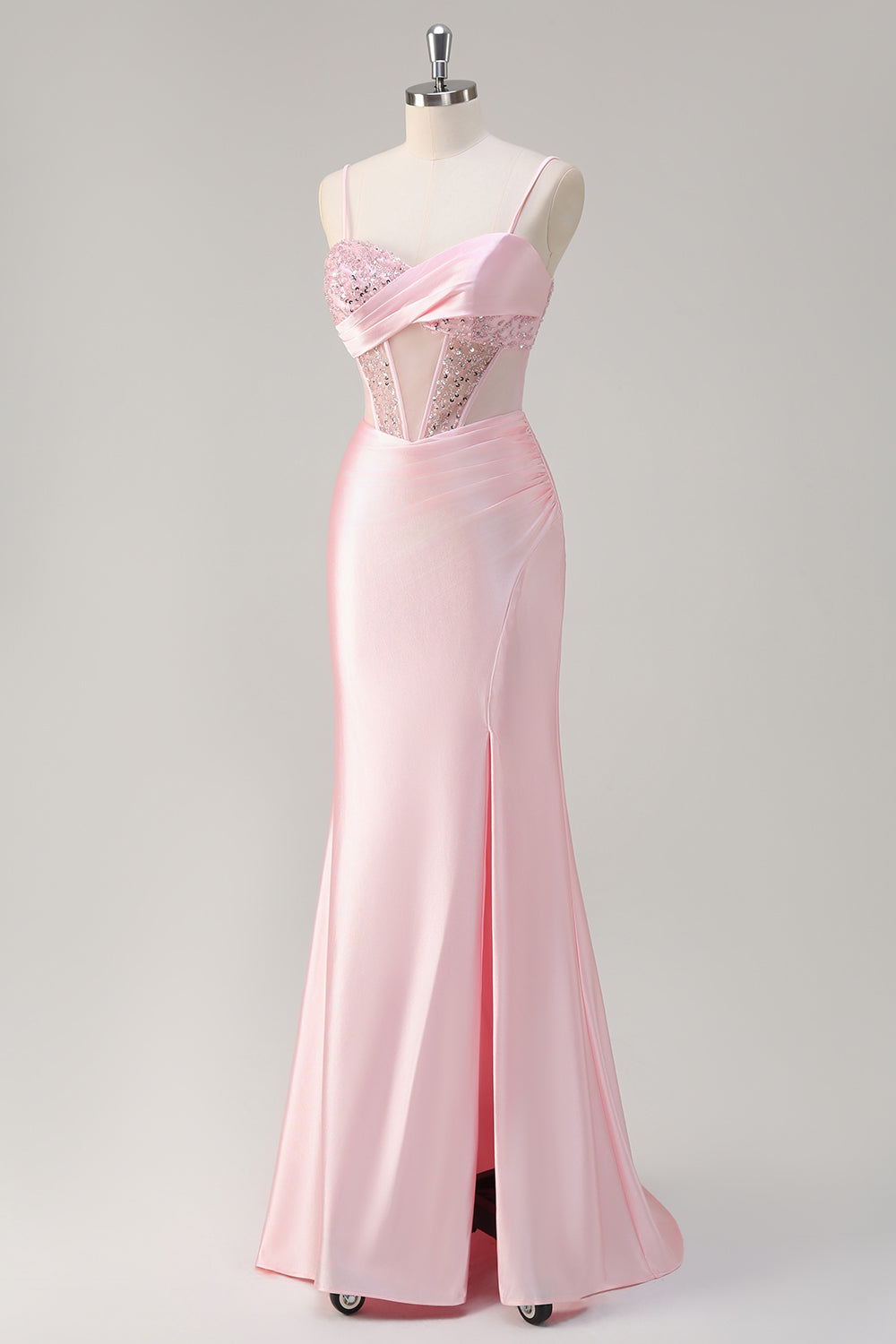 Sparkly Mermaid Pink Long Sequin Formal Dress with Slit